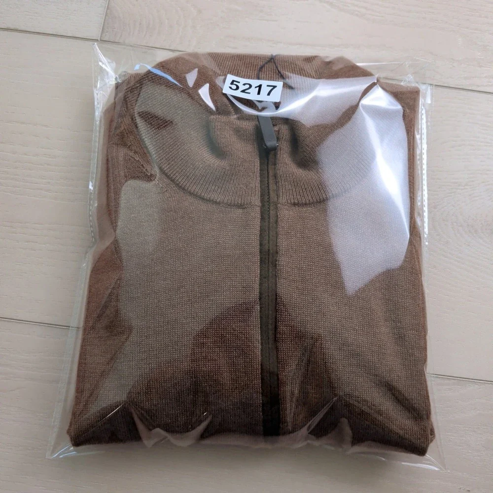 NEW UNTUCKit Belguardo Merino Wool Quarter Zip Sweater Mens XXL Tan Suede Trim